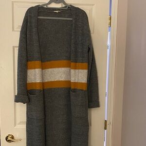 Mystree Charcoal and Mustard Striped Cardigan